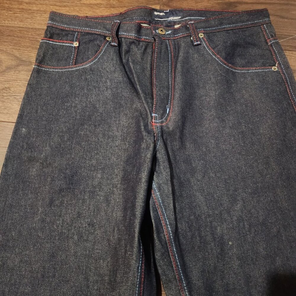 Vintage Qruel Jeans men's 36x32 Blue Dark Raw Red Stitching Baggy y2k - Picture 3 of 14